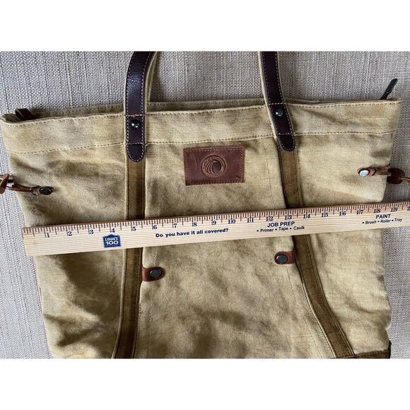 Urban Edge By Canyon Outback Tan Linen Cotton Leather Tote Travel Bag - Picture 6 of 16
